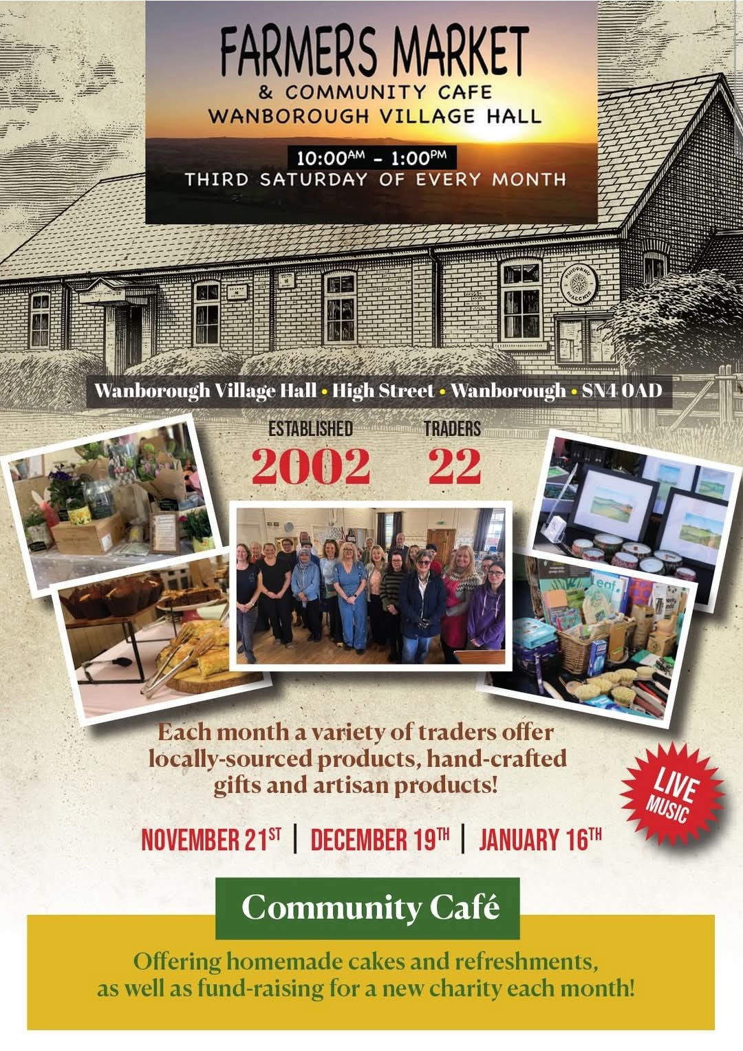 Farmers'Market November 2026, 10am to 1pm at Wanborough Village Hall 
